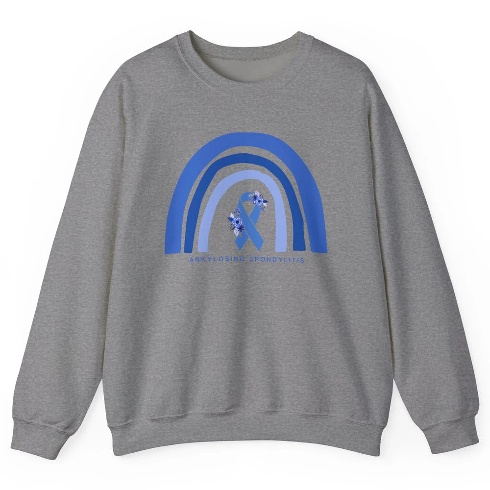 Ankylosing Spondylitis Awareness Support Floral Blue Ribbon Unisex Crewneck Sweatshirt