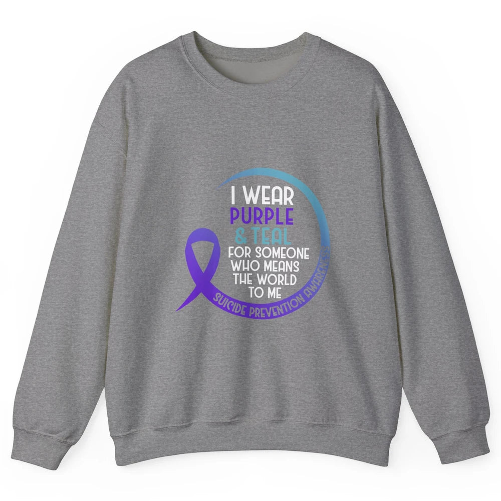 Wear Purple And Teal Ribbon Warrior Suicide Prevention Month Unisex Crewneck Sweatshirt