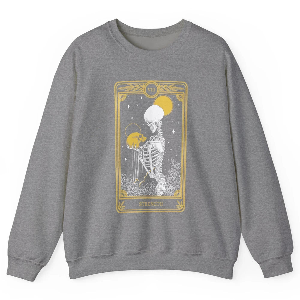 Retro Skeleton Holding Skull Strength Tarot Card Halloween Unisex Crewneck Sweatshirt