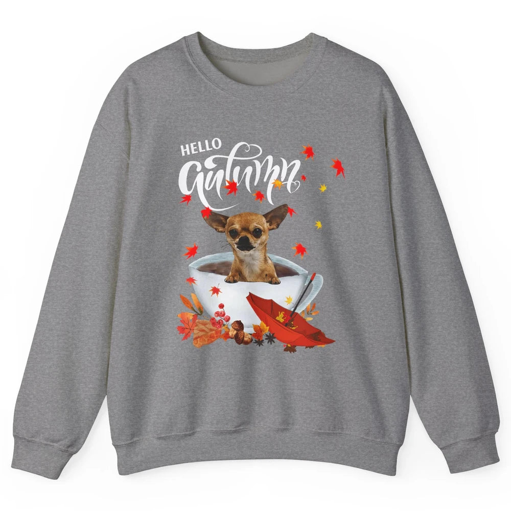 Chihuahua Autumn Dog And Coffee Fall Thanksgiving Chihuahua Unisex Crewneck Sweatshirt