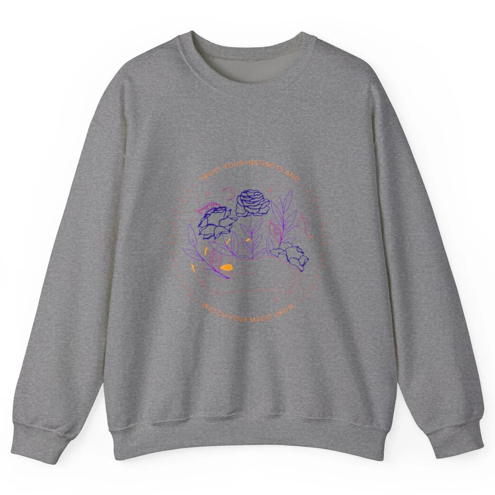 Watch Magic Grow Mystical Moon Witchy Hand Floral Rose Goth Unisex Crewneck Sweatshirt