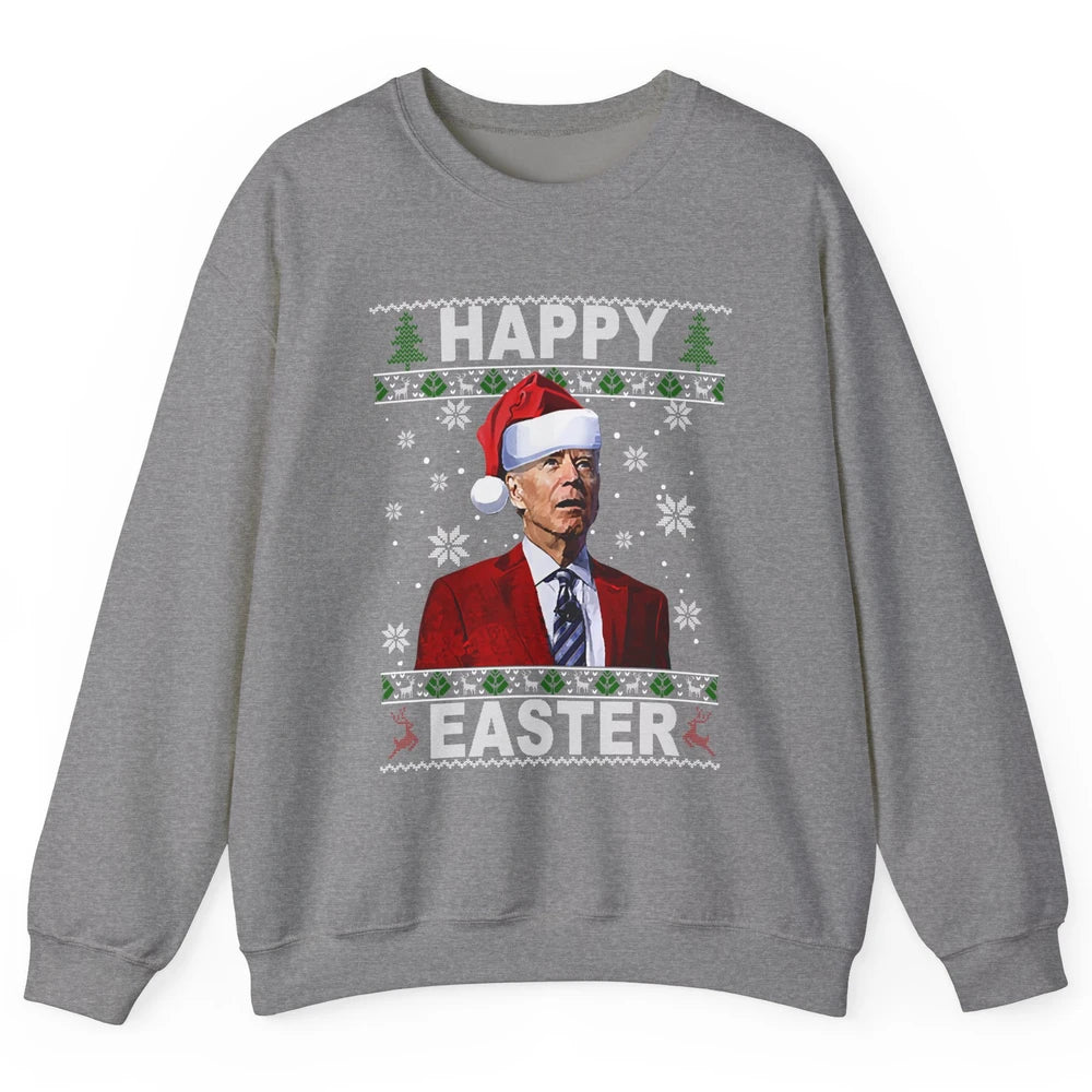 Funny Biden Santa Hat Happy Easter Anti Biden Christmas Unisex Crewneck Sweatshirt