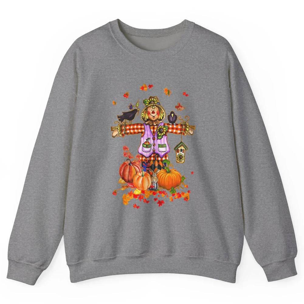 Scarecrow Autumn Hello Fall Pumpkin Thanksgiving Halloween Unisex Crewneck Sweatshirt