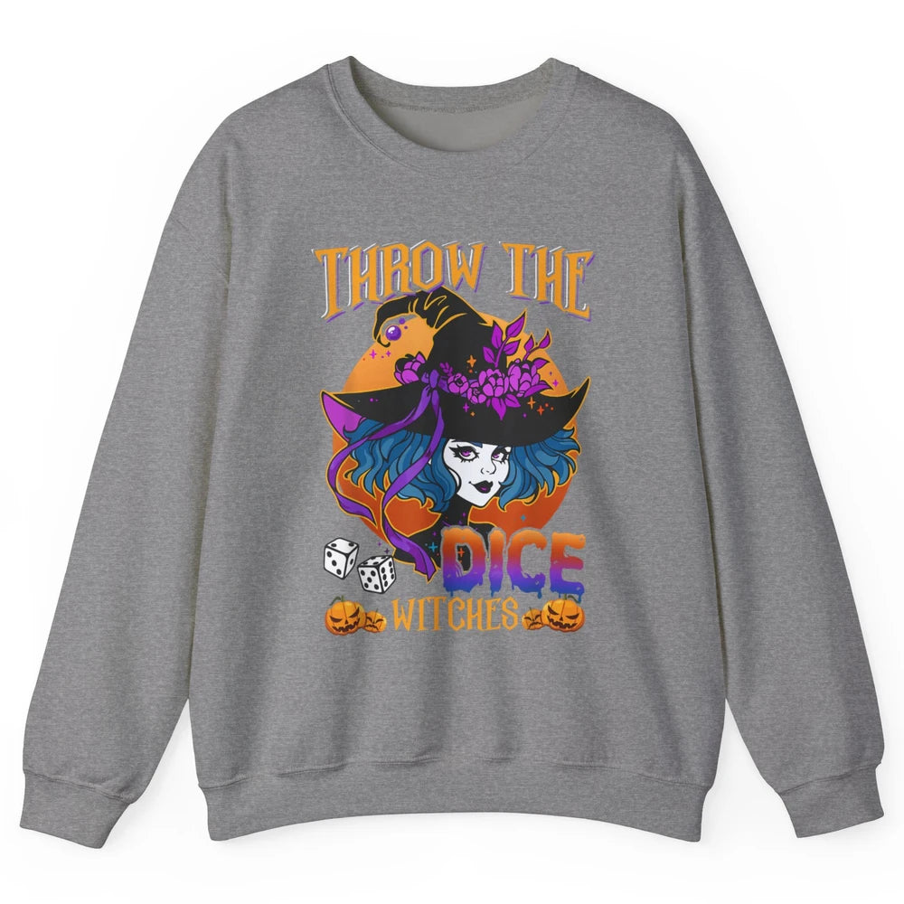 Retro Throw The Dice Witches Bunco Halloween Pumpkin Gothic Unisex Crewneck Sweatshirt