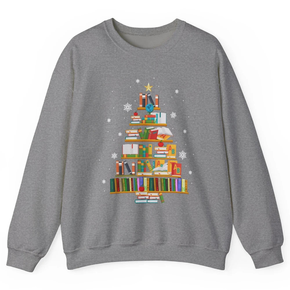 Funny Book Christmas Tree Book Reading Lovers Chritmas Gift Unisex Crewneck Sweatshirt