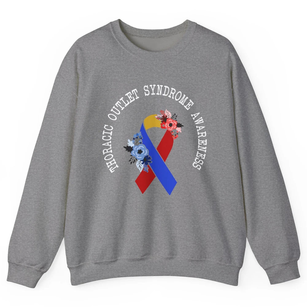 Thoracic Outlet Syndrome Awareness Floral Blue Red Ribbon Unisex Crewneck Sweatshirt