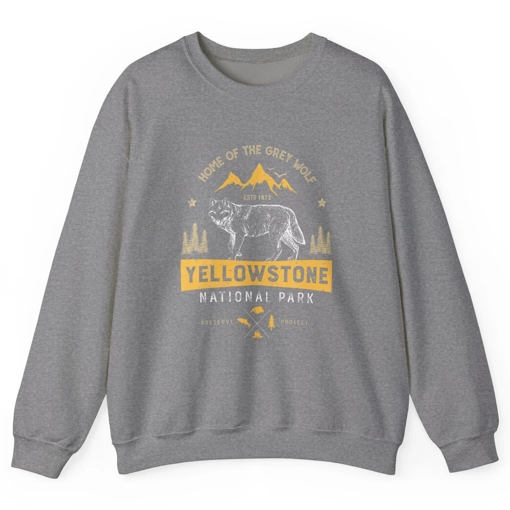 Yellowstone National Park Home Grey Wolf Vintage Wild Nature Unisex Crewneck Sweatshirt