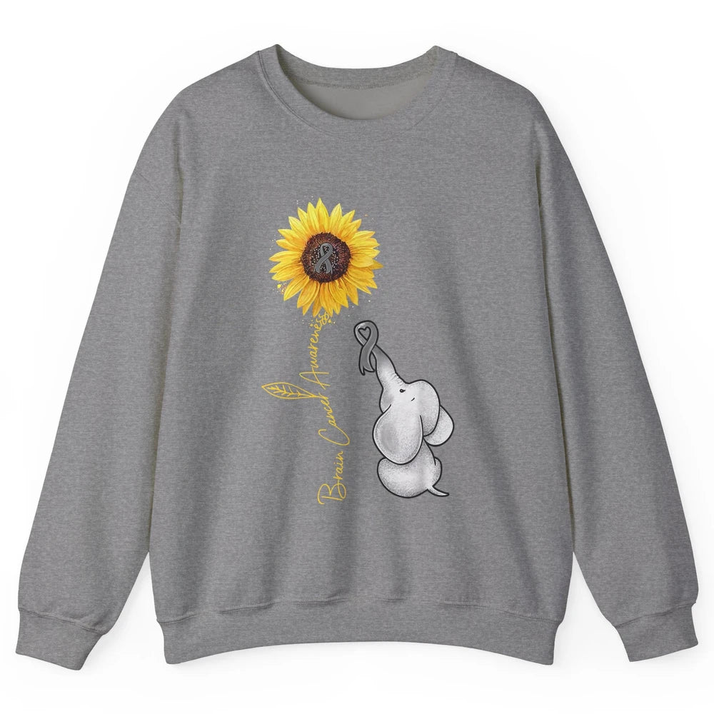 Sunflower Baby Elephant Brain Cancer Awareness Grey Ribbon Unisex Crewneck Sweatshirt