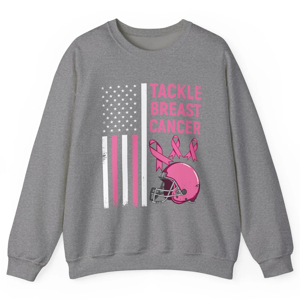 Tackle Breast Cancer US Flag Football Helmet Pink Ribbon Unisex Crewneck Sweatshirt