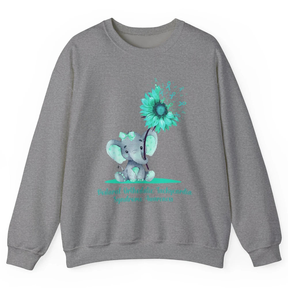 Sunflower Baby Elephant POTS Awareness Turquoise Ribbon Unisex Crewneck Sweatshirt