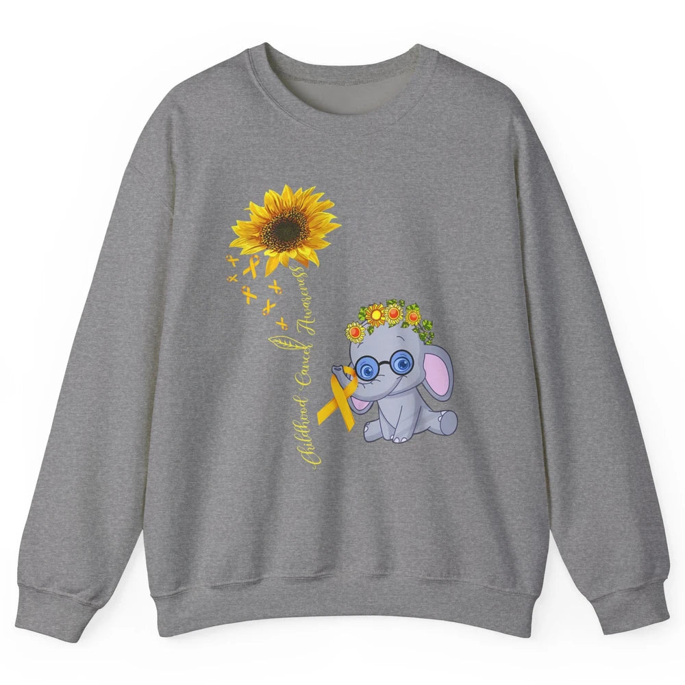 Sunflower Baby Elephant Childhood Cancer Awareness Ribbon Unisex Crewneck Sweatshirt