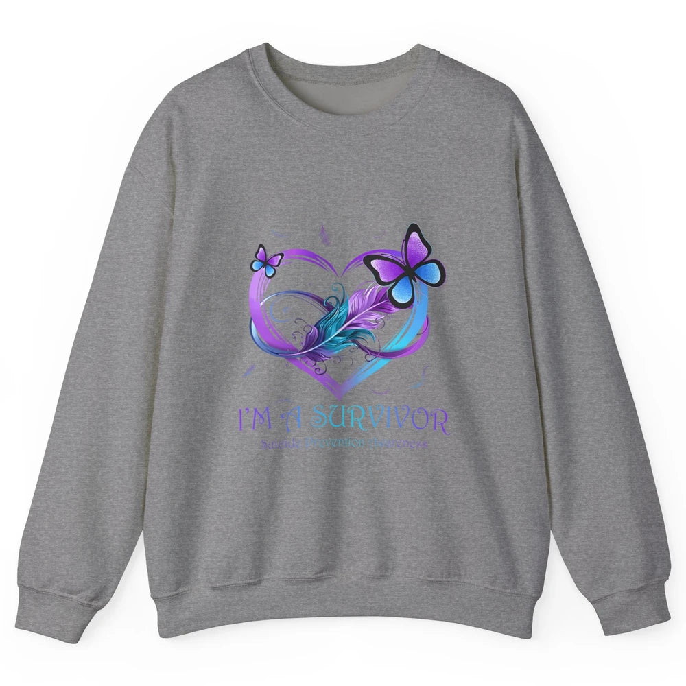 Survivor Purple Teal Heart Love Suicide Prevention Awareness Unisex Crewneck Sweatshirt