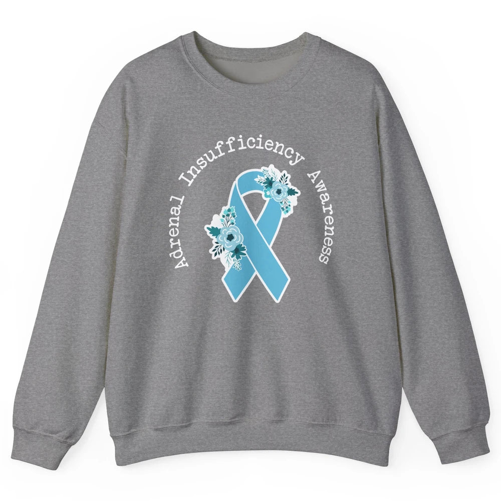 Adrenal Insufficiency Awareness Floral Light Blue Ribbon Unisex Crewneck Sweatshirt