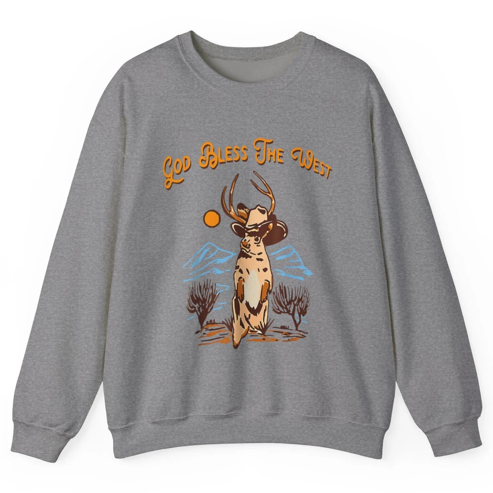 Western Country God Bless Vintage Cowboy Deer Music Desert Unisex Crewneck Sweatshirt