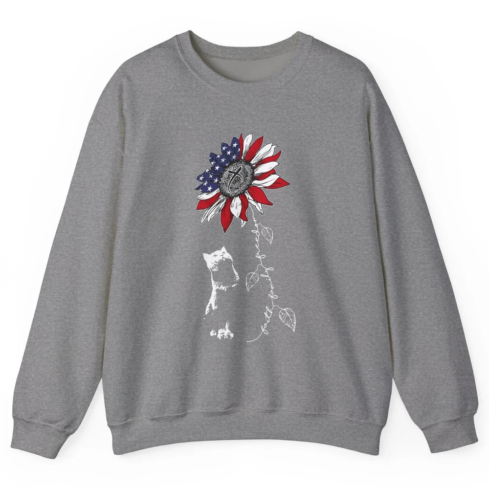 Cat Sunflower 4th Of July Patriotic Faith Family Freedom Unisex Crewneck Sweatshirt