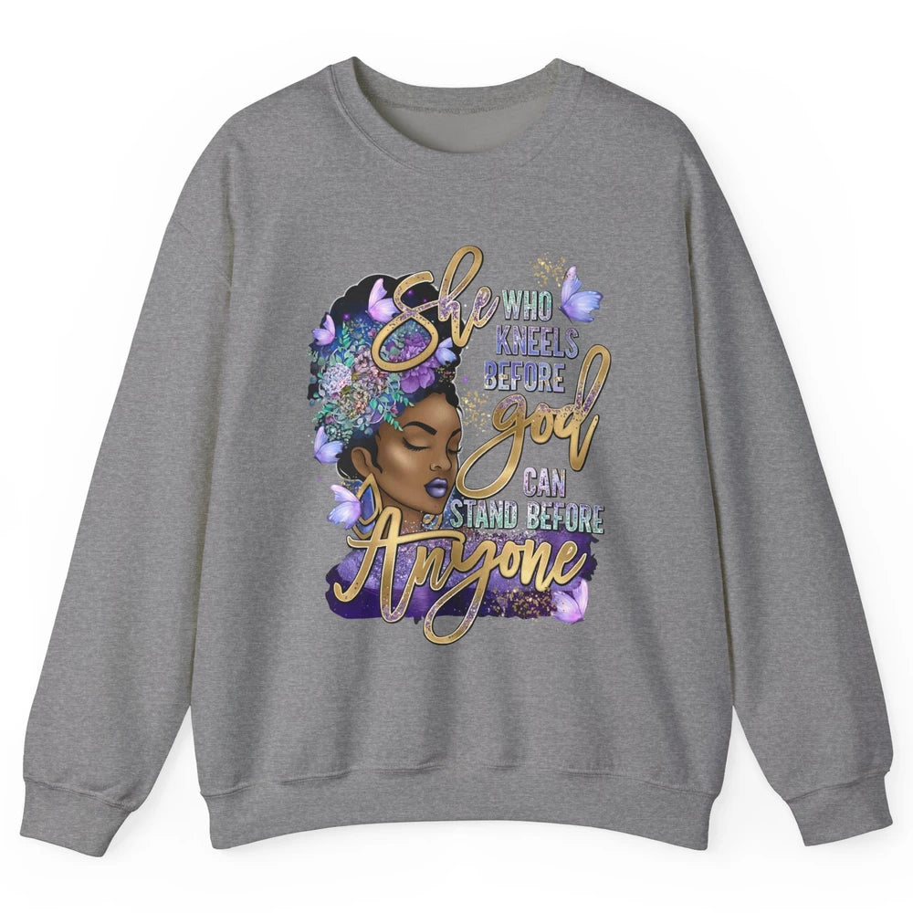 Black Girl She Who Kneels Before God Christian Afro Women Unisex Crewneck Sweatshirt