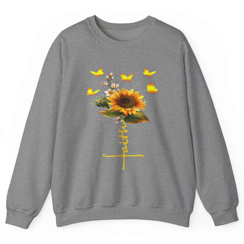 Vintage Faith Cross Sunflower Butterfly Christian Jesus God Unisex Crewneck Sweatshirt