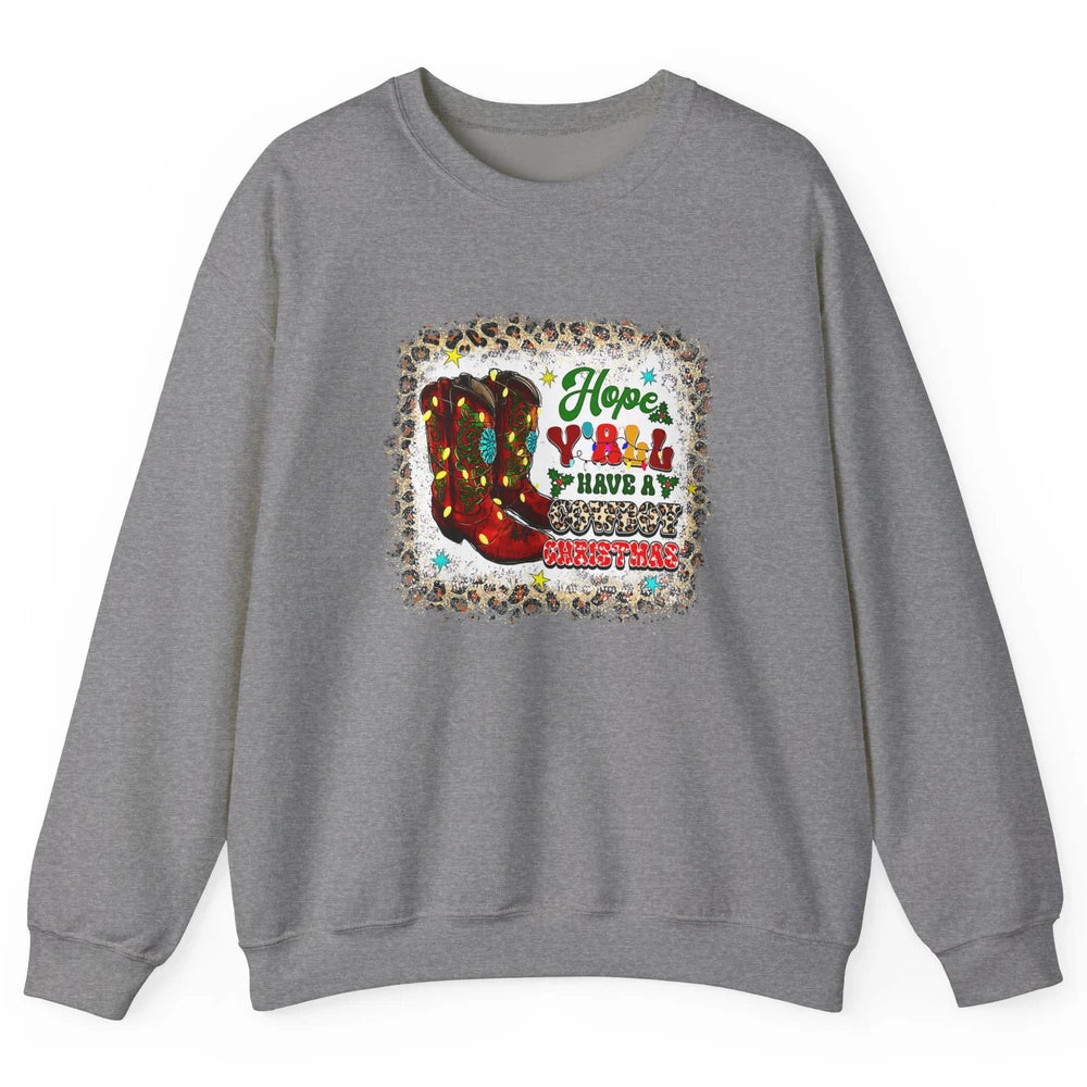 Merry Christmas Cowboy Boots Leopard Xmas Lights Western Unisex Crewneck Sweatshirt