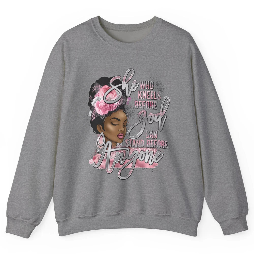 Black Girl She Who Kneels Before God Christian Afro Women Unisex Crewneck Sweatshirt