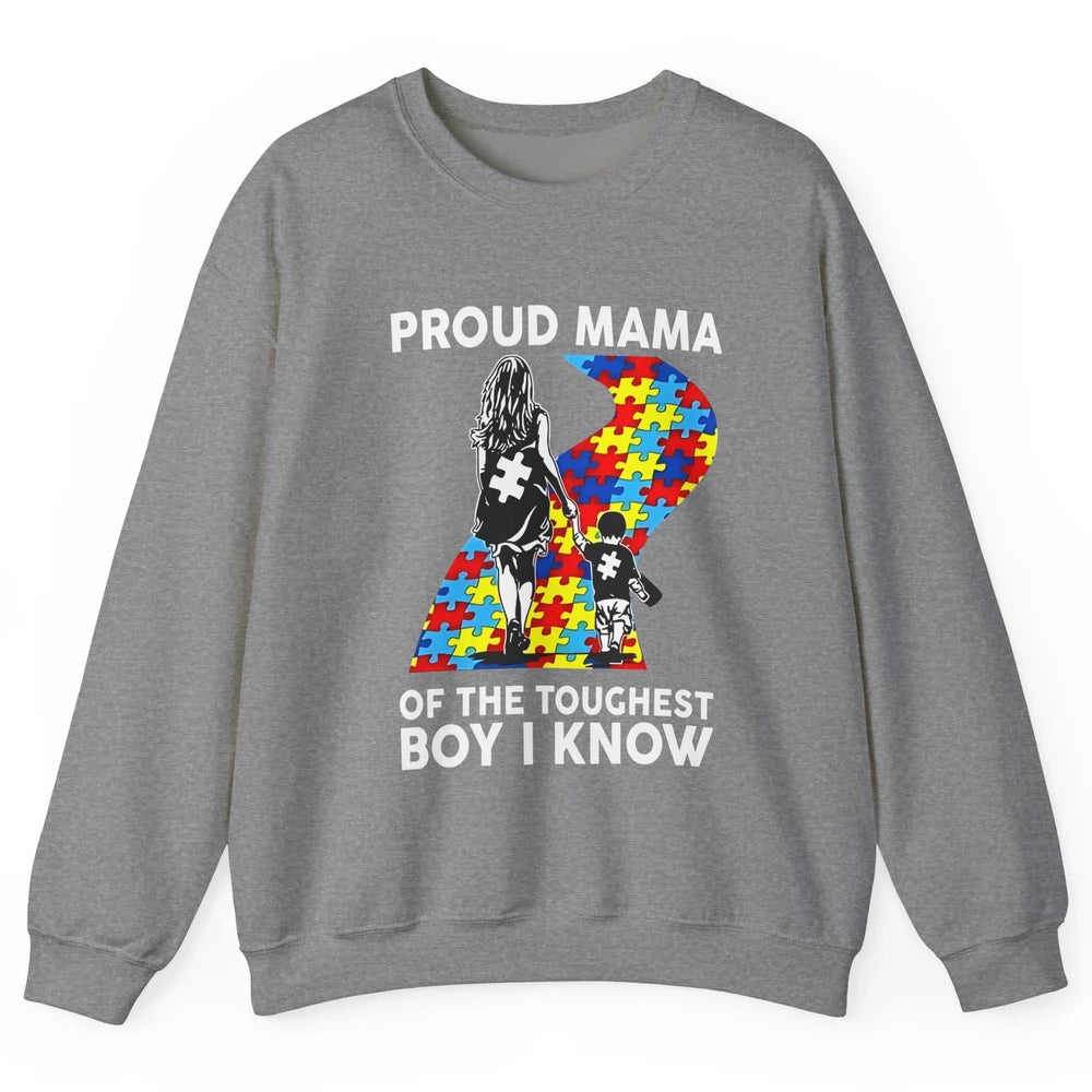 Autism Mom Proud Mama Of The Toughest Boy I Know Autism Unisex Crewneck Sweatshirt