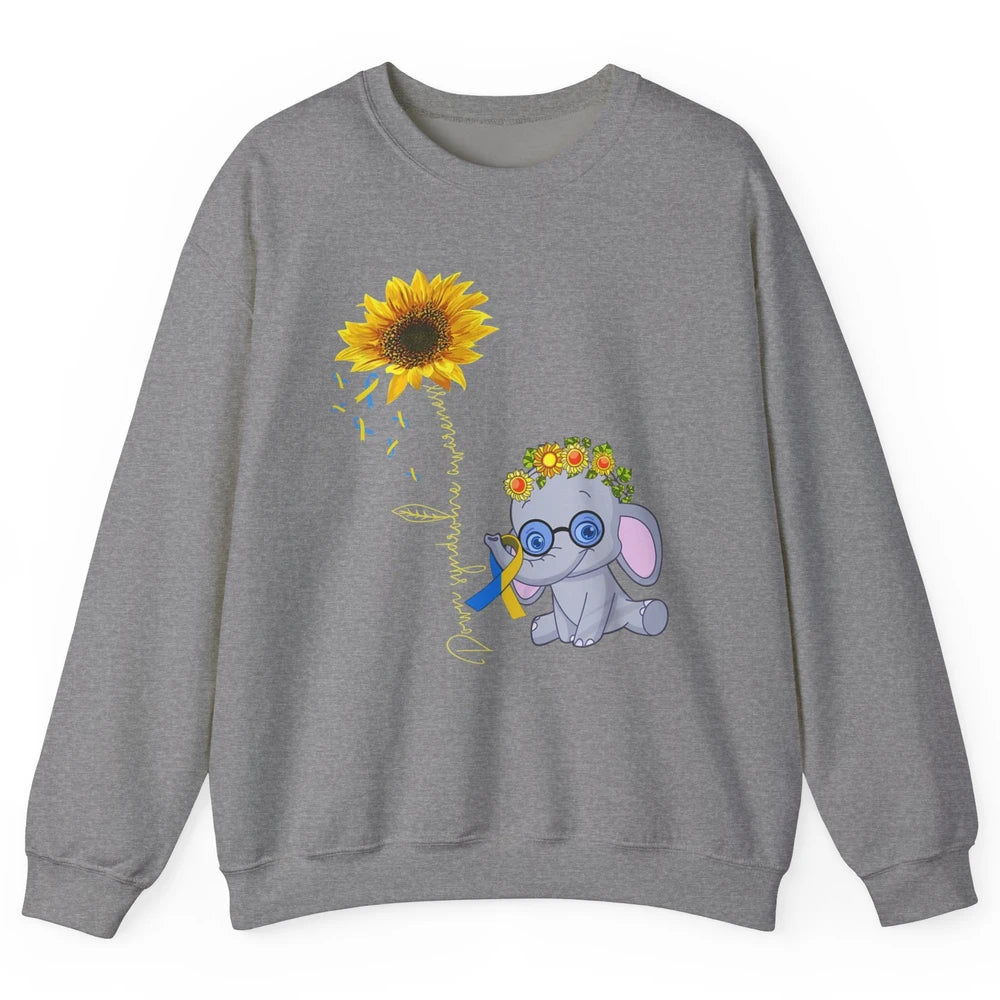 Sunflower Baby Elephant Down Syndrome Awareness Ribbon Unisex Crewneck Sweatshirt