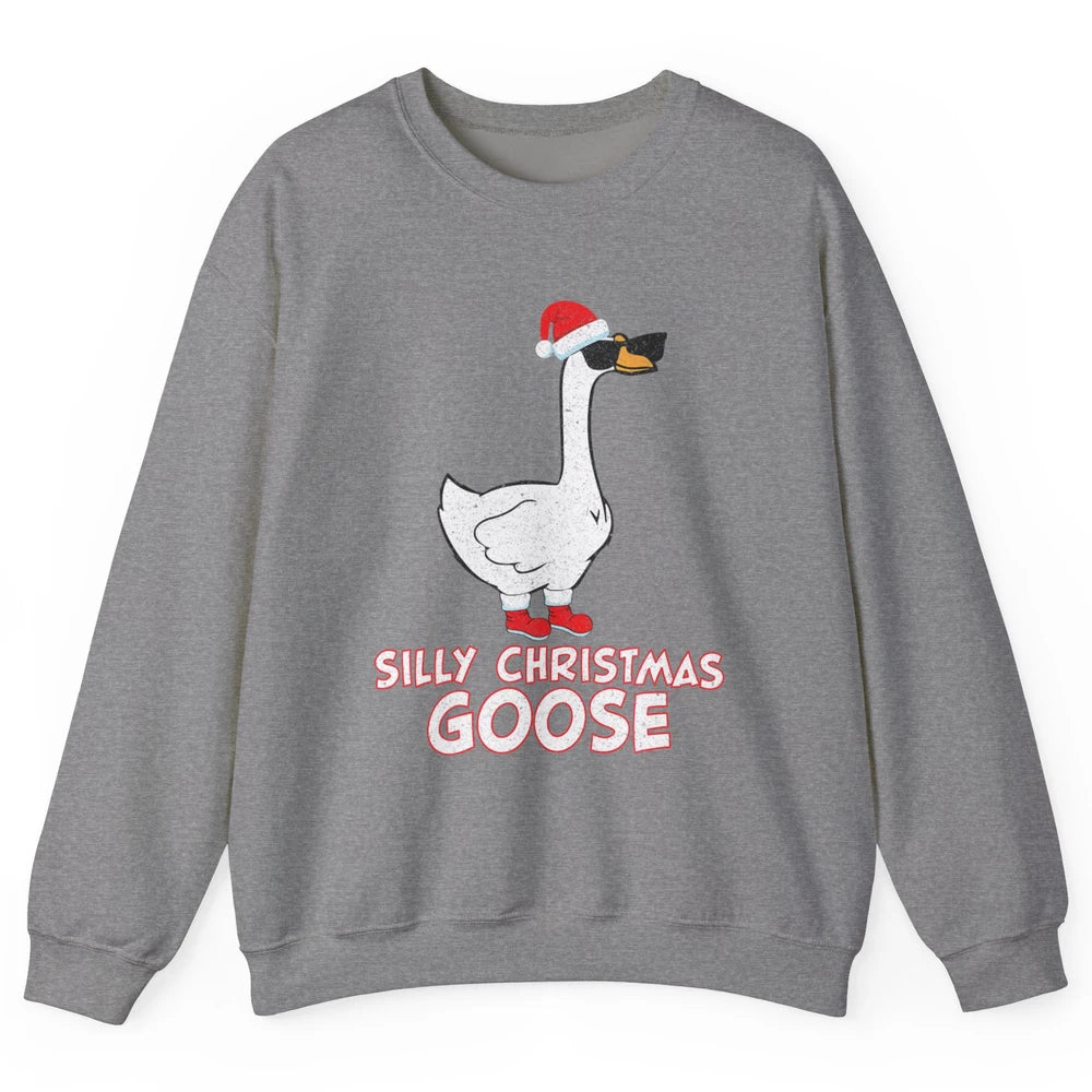 Merry Christmas Cute Silly Xmas Goose Sunglasses Santa Hat Unisex Crewneck Sweatshirt