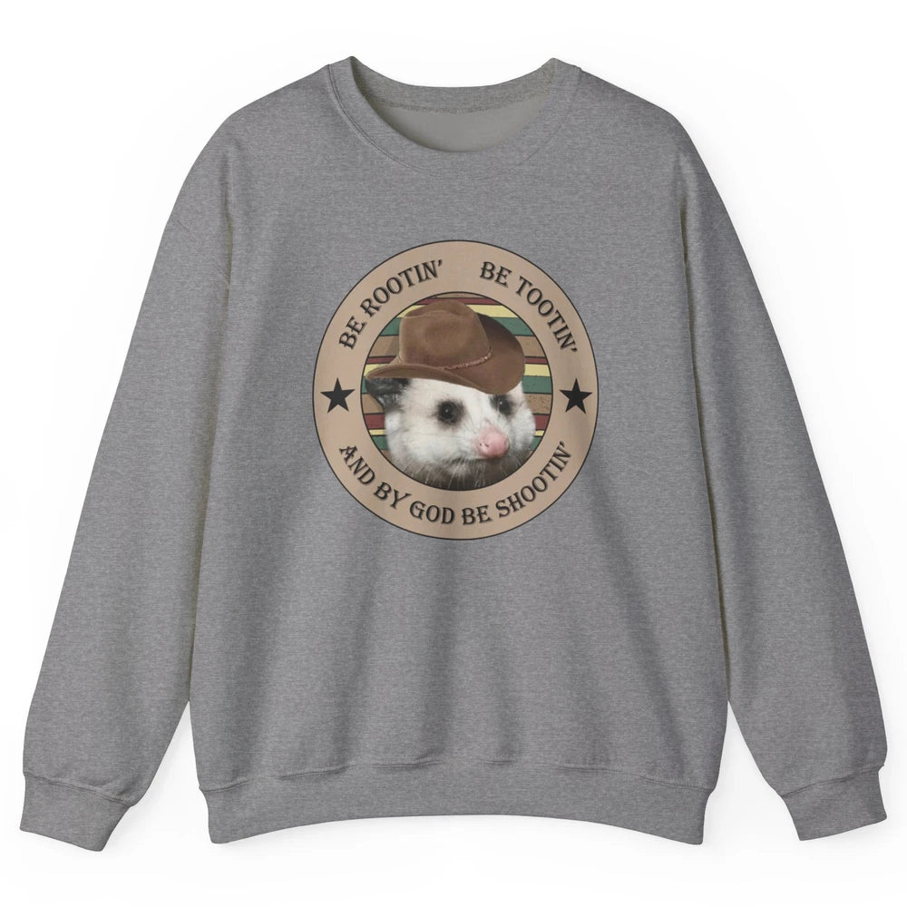 Western Country Rootin Tootin Possum Cowboy Street Cat Retro Unisex Crewneck Sweatshirt