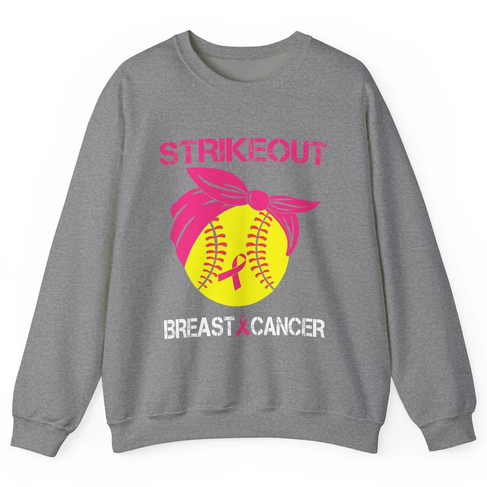 Softball Breast Cancer Awareness Strike Out Pink Ribbon Gift Unisex Crewneck Sweatshirt