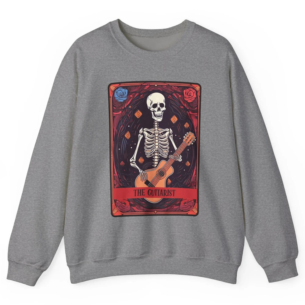 Retro Skeleton Musician The Guitarist Tarot Card Halloween Unisex Crewneck Sweatshirt