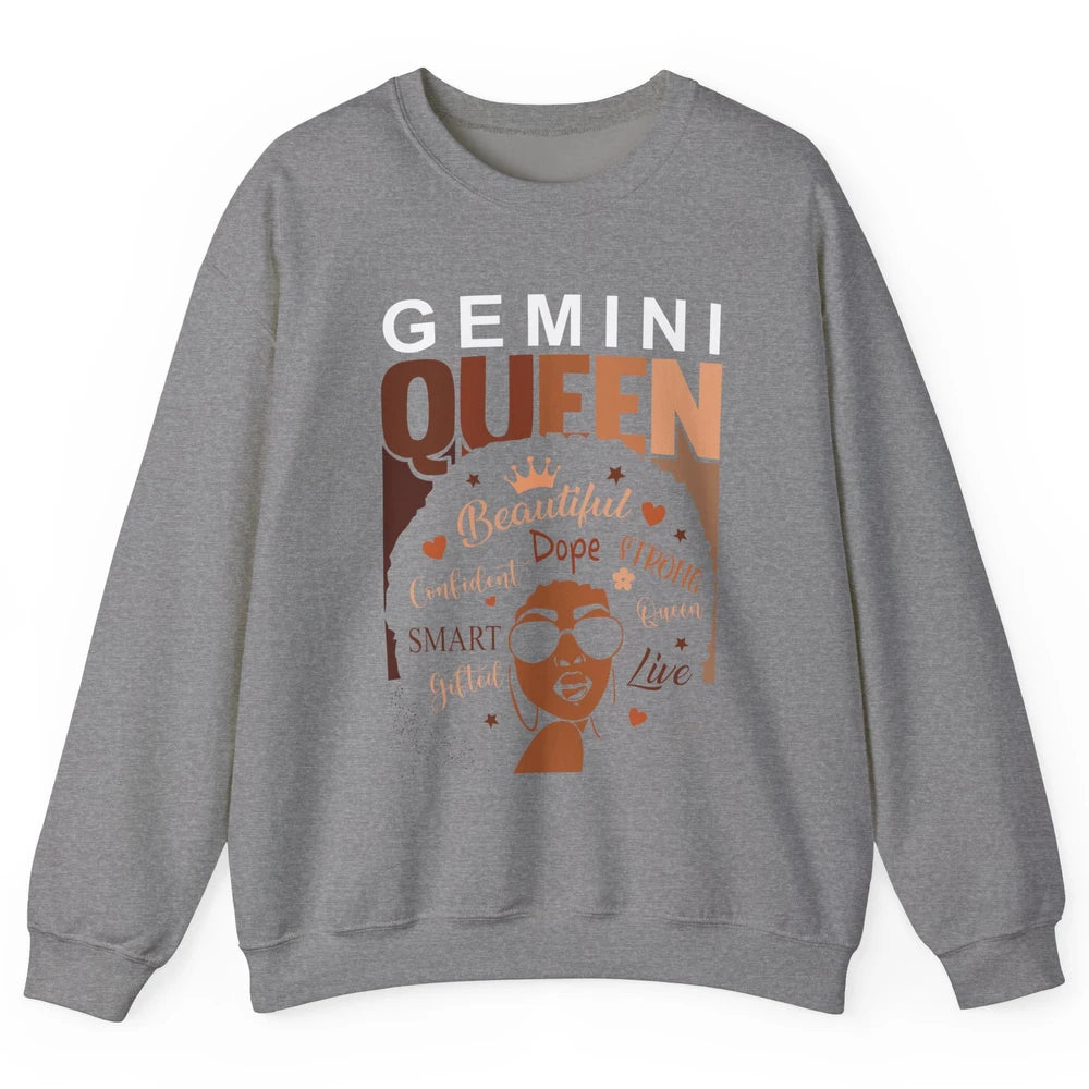 Afro Girl Melanin Gemini Queen Born in June Black Queen Gift Unisex Crewneck Sweatshirt