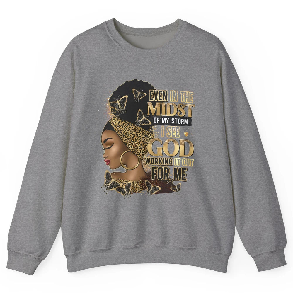 Black Girl In The Midst Of Storm Afro Woman Christian Belief Unisex Crewneck Sweatshirt