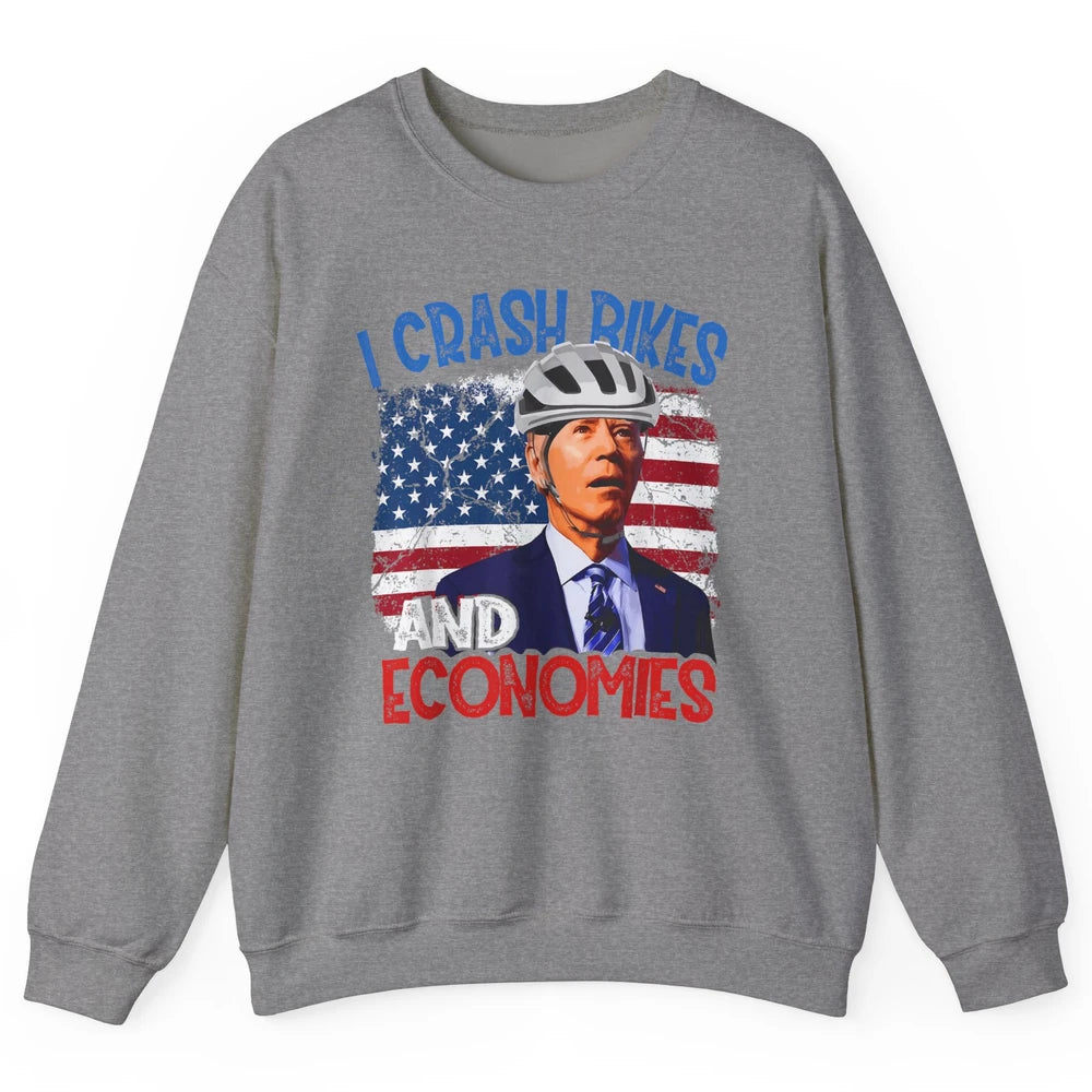 Anti Biden Falling Off Bike Crash Economies US Flag Democrat Unisex Crewneck Sweatshirt