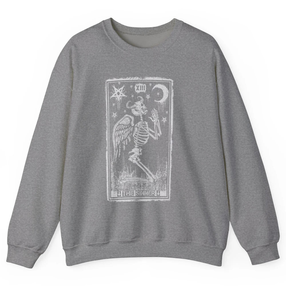 Retro Skeleton Kneeling The Sinner Tarot Card Wiccan Pagan Unisex Crewneck Sweatshirt