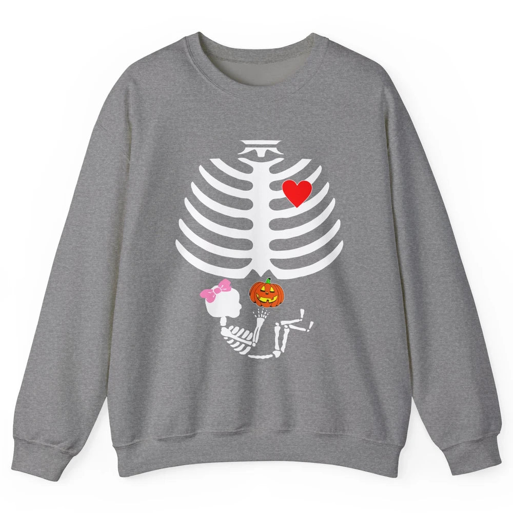 Baby Girl Skeleton Pregnancy Reveal Halloween Mom Costume Unisex Crewneck Sweatshirt