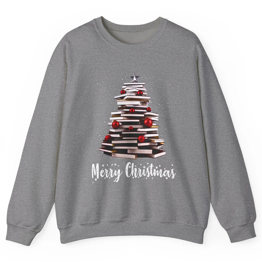 Funny Book Christmas Tree Book Reading Lovers Chritmas Gift Unisex Crewneck Sweatshirt