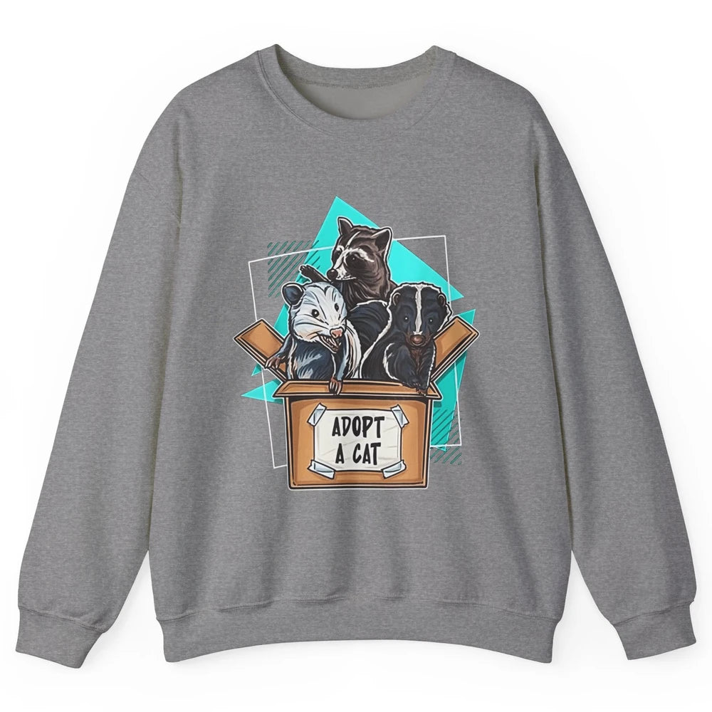 Adopt Forbidden Cats In Box Raccoon Skunks Possum Vaporwave Unisex Crewneck Sweatshirt