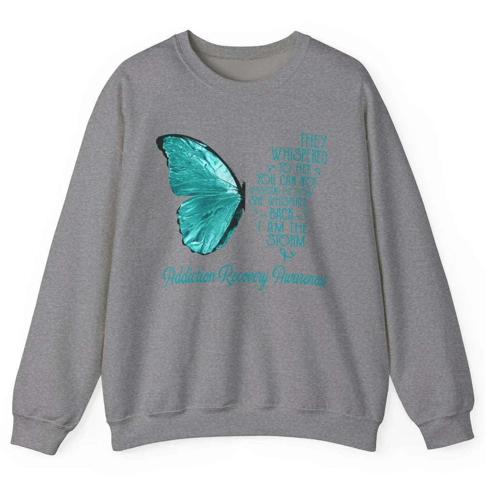 Addiction Recovery Awareness Ribbon Butterfly I'm The Storm Unisex Crewneck Sweatshirt