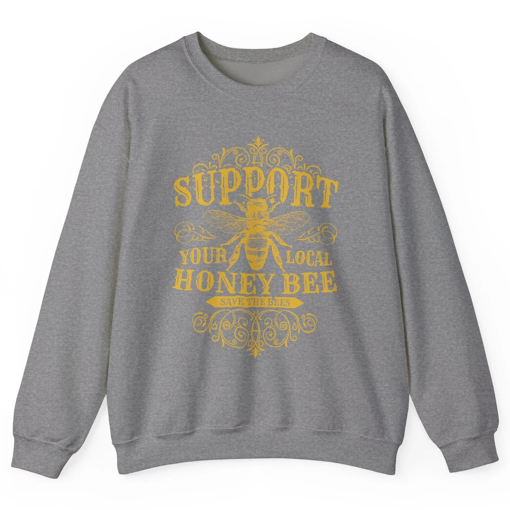 Vintage Beekeeper Support Your Local Honeybee Save The Bees Unisex Crewneck Sweatshirt