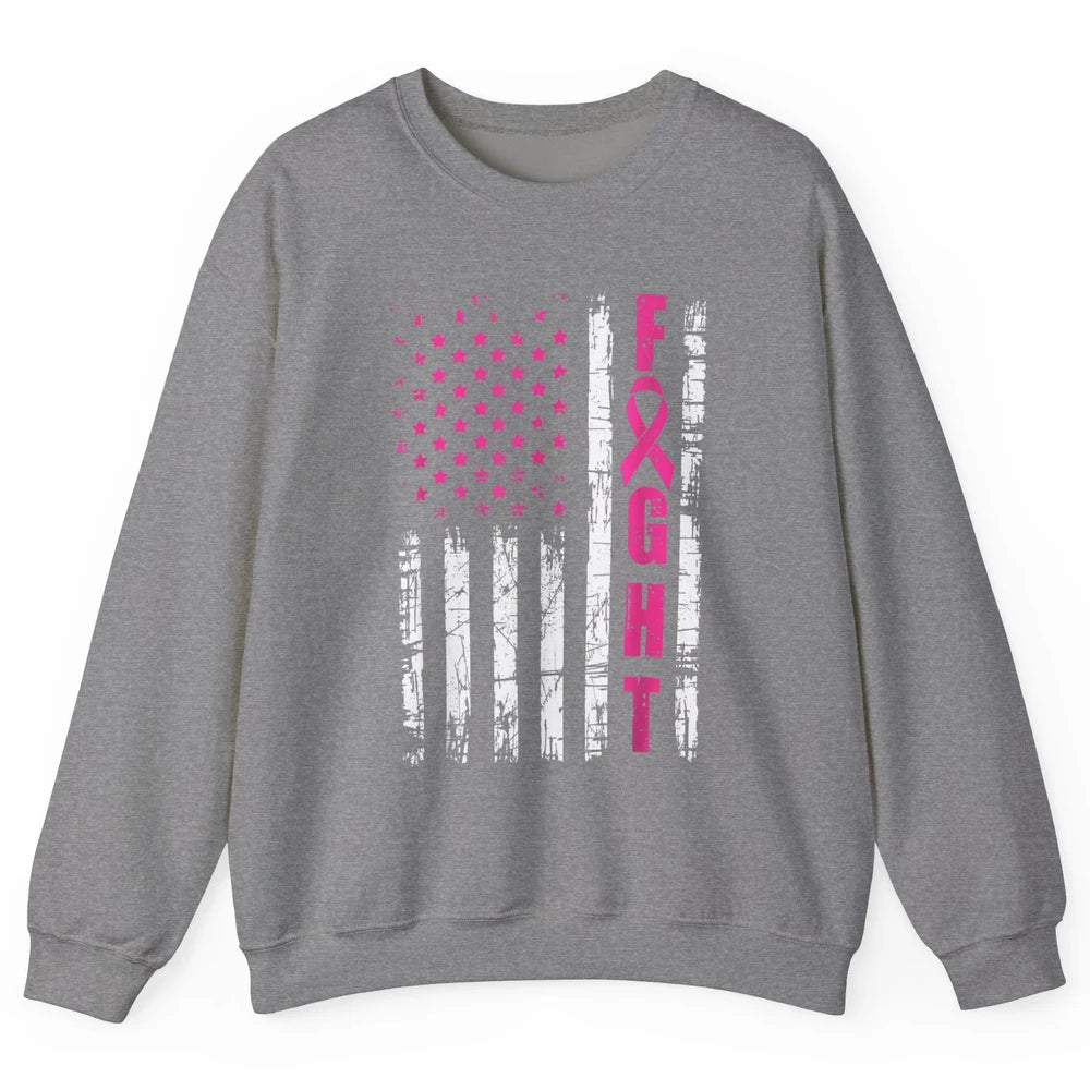 American Flag Fight Vintage Pink Ribbon Breast Cancer Month Unisex Crewneck Sweatshirt