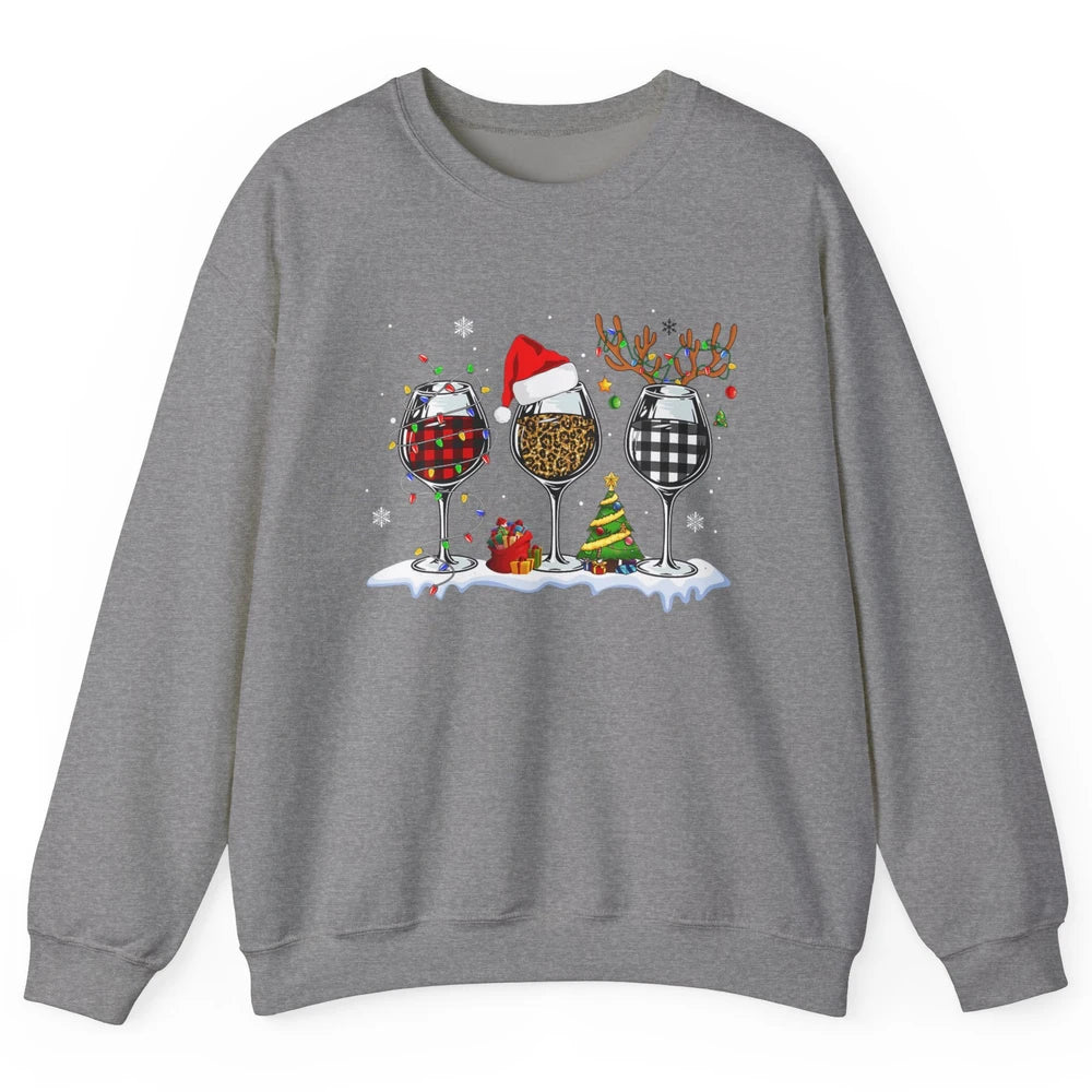 Merry Christmas Funny Red Wine Glass Santa Hat Reindeer Xmas Unisex Crewneck Sweatshirt