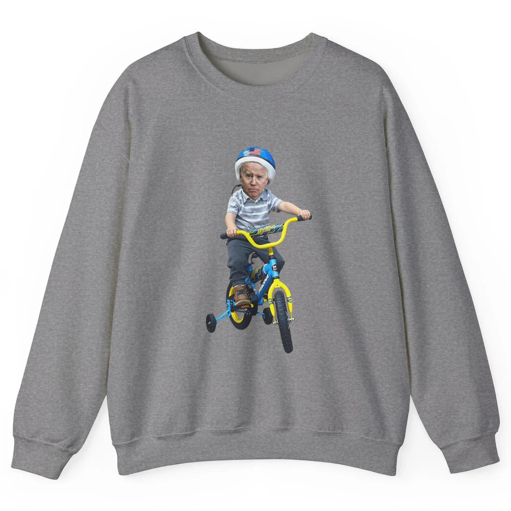 Baby Joe Biden Riding Tricycle Funny Bike Fall Meme Pun Vote Unisex Crewneck Sweatshirt