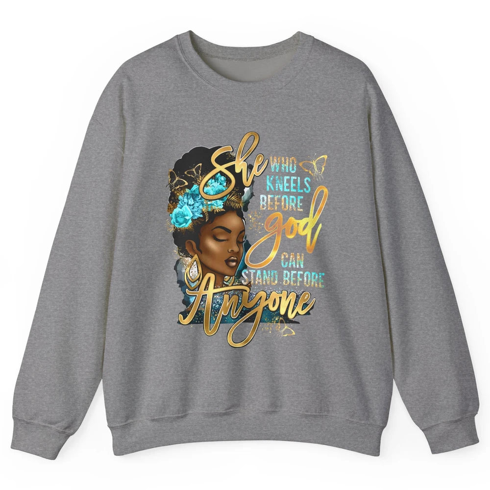 Black Girl She Who Kneels Before God Christian Afro Women Unisex Crewneck Sweatshirt