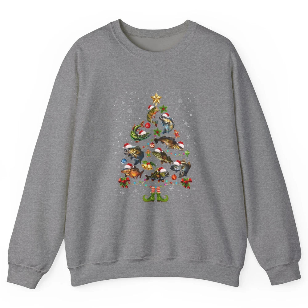 Merry Christmas Fishmas Fishing Tree Fisherman Xmas Lights Unisex Crewneck Sweatshirt