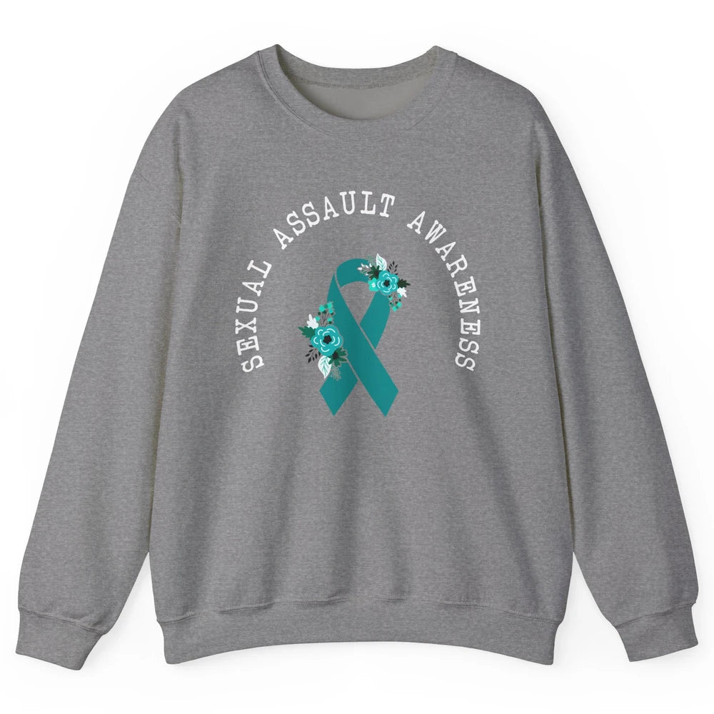 Sexual Assault Awareness Floral Teal Ribbon Awareness Gift Unisex Crewneck Sweatshirt