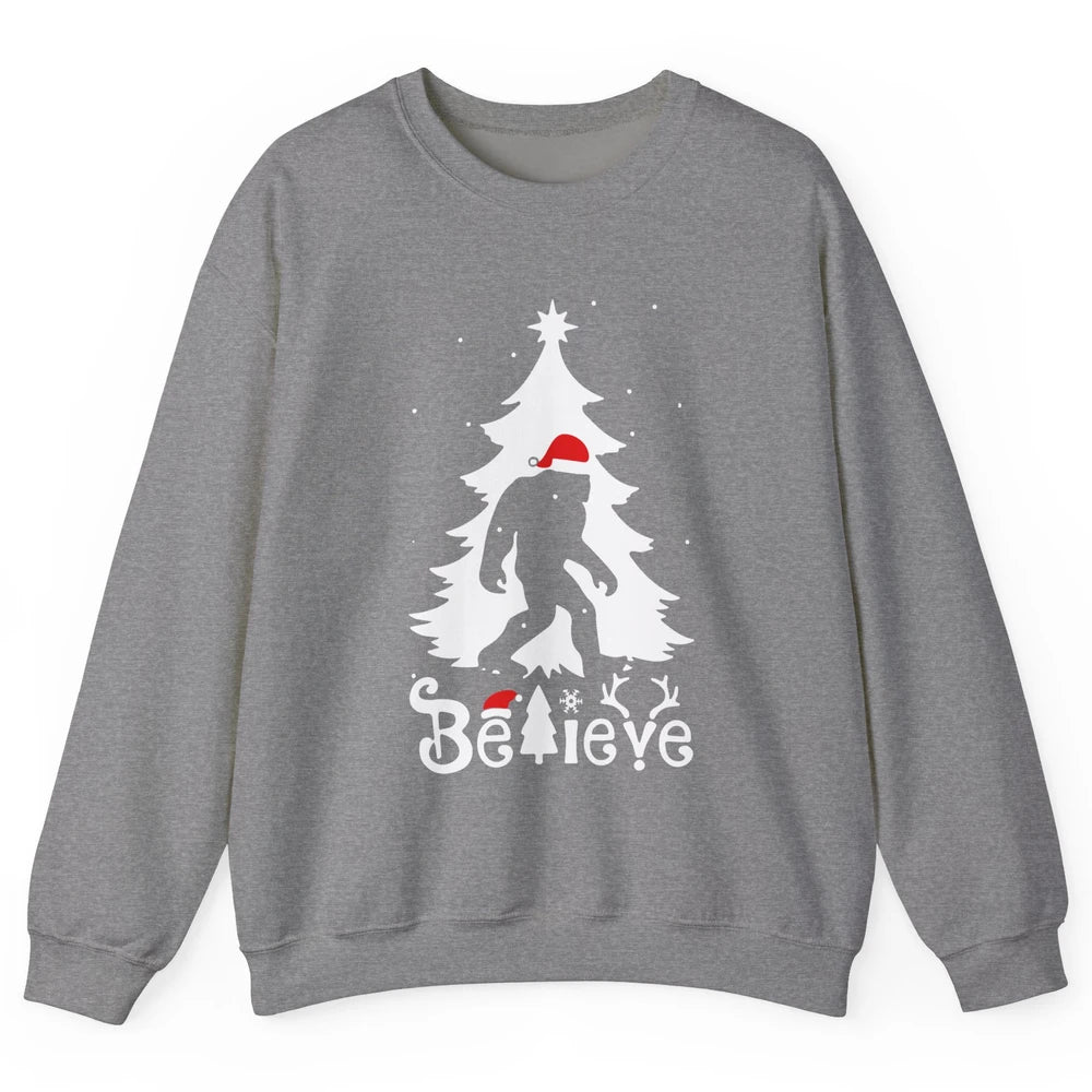 Funny Santa Bigfoot Believe Christmas Tree Sasquatch Lovers Unisex Crewneck Sweatshirt