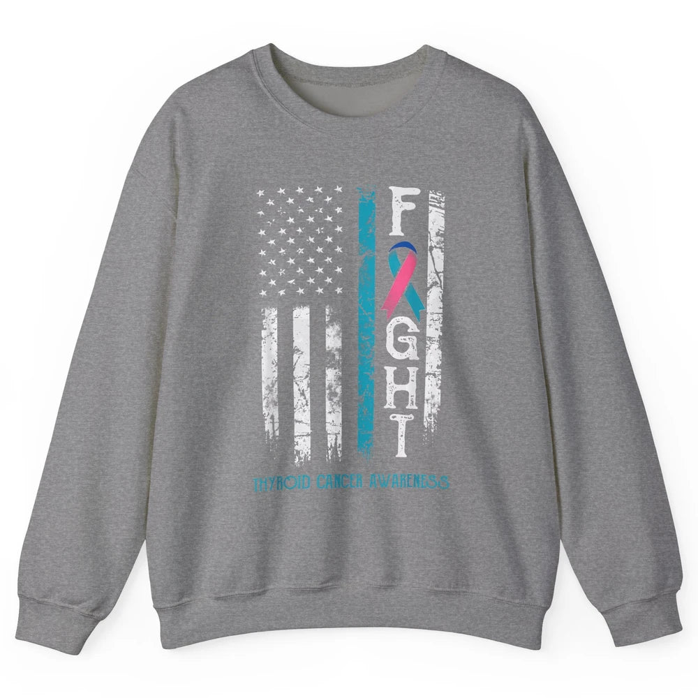 Thyroid Cancer Awareness Blue Pink Teal Ribbon Fight Flag Unisex Crewneck Sweatshirt