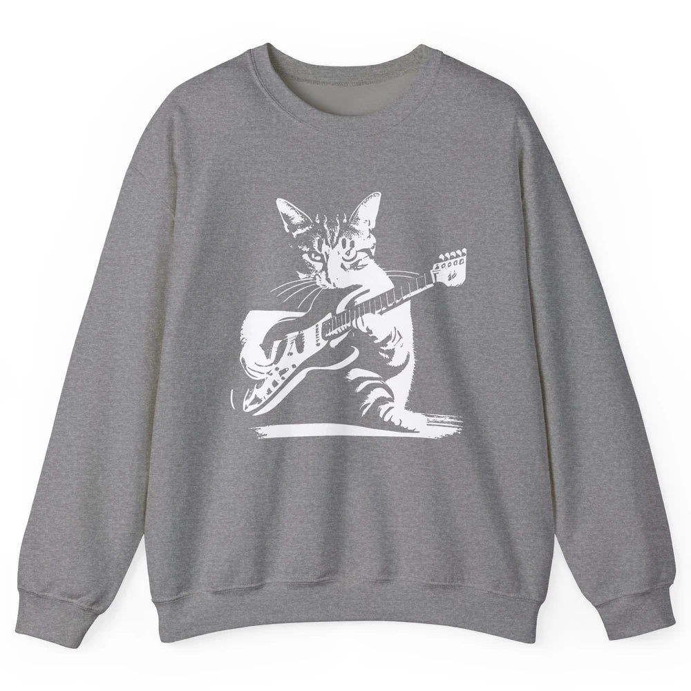 Cat Playing Guitar Funny Cat Guitar Kitty Cat Lovers Gift Unisex Crewneck Sweatshirt