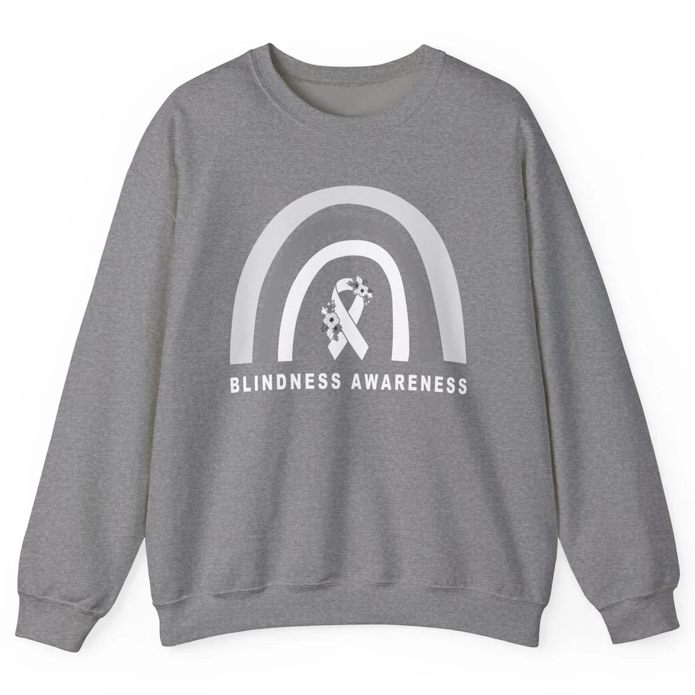 Blindness Awareness Floral White Gray Ribbon Blind Support Unisex Crewneck Sweatshirt