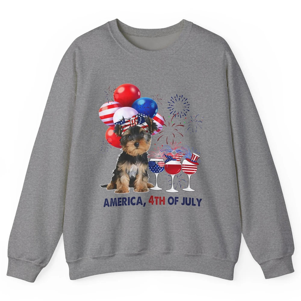 Yorkshire Terrier Wine 4th Of July Firework Celebrate Yorkie Unisex Crewneck Sweatshirt