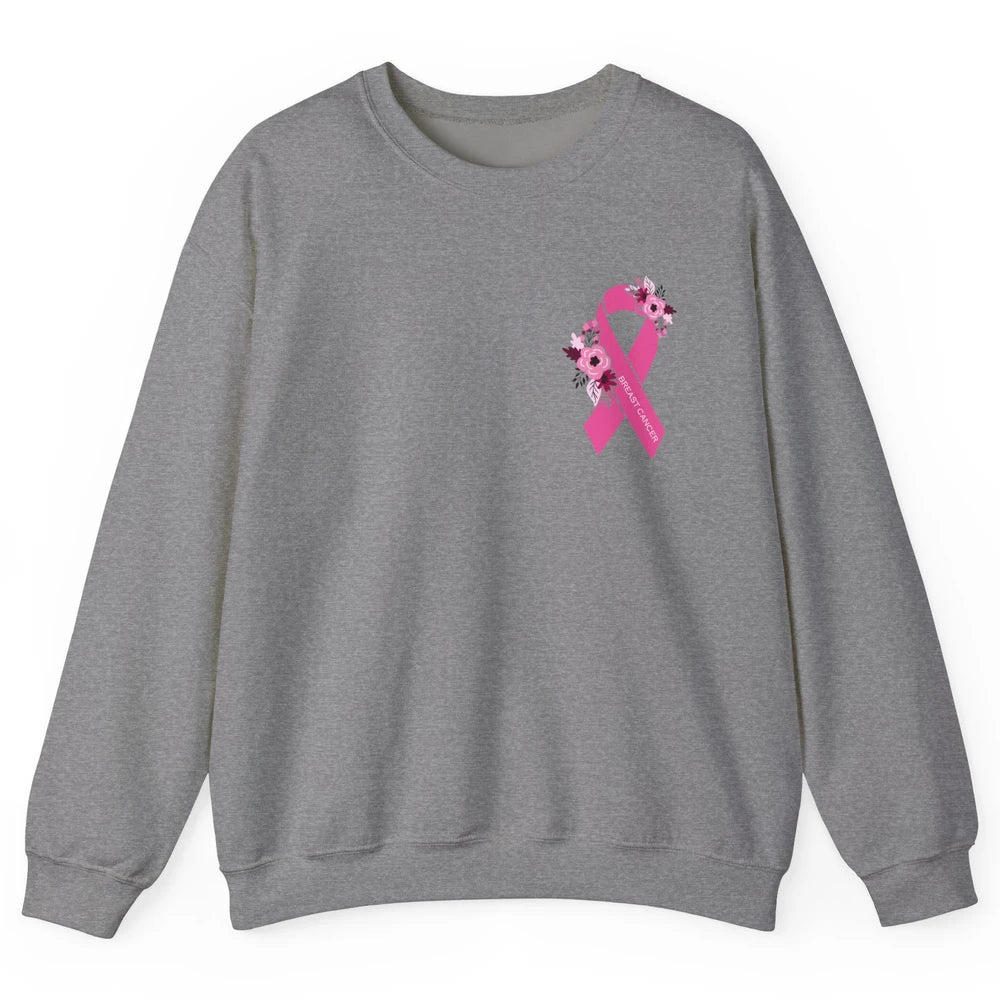 Breast Cancer Awareness Floral Pink Ribbon Pocket Size Gift Unisex Crewneck Sweatshirt